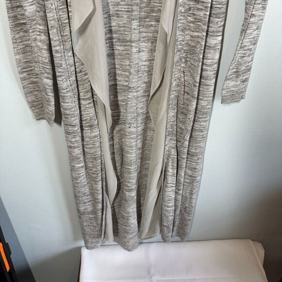 Guess Cardigan Duster Womens Large Gray Open Front Waterfall Draped Chiffon Belt - Picture 4 of 14